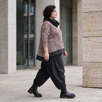 Feinstrick Rollkragenpullover in Beige/Schwarz mit geradem Schnitt kuschelig weich warm