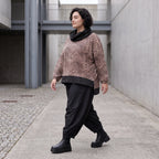 Feinstrick Rollkragenpullover in Beige/Schwarz mit geradem Schnitt kuschelig weich warm
