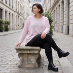 Altrosa Strickshirt mit Memorytaft Faltennaht seitlichen Schlitzen und langem Rückteil
