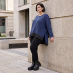 Wintershirt in Navy aus Strick mit Stretch Memorytaft Seitenschlitzen und Zipfelsaum