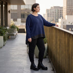 Wintershirt in Navy aus Strick mit Stretch Memorytaft Seitenschlitzen und Zipfelsaum