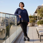 Wintershirt in Navy aus Strick mit Stretch Memorytaft Seitenschlitzen und Zipfelsaum