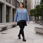 Strickpullover aus Baumwolle weich und warm mit Vokuhila Schnitt und Seitenschlitzen