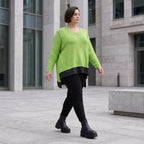 Strickshirt Matchagrün Baumwolle Memorytaft gerader Schnitt vorne kurz hinten lang weich