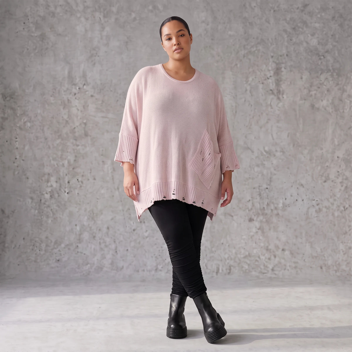 Altrosa Strickshirt aus Baumwolle in A-Linie mit Destroyedoptik weich für Winterlooks