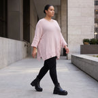 Altrosa Strickshirt aus Baumwolle in A-Linie mit Destroyedoptik weich für Winterlooks