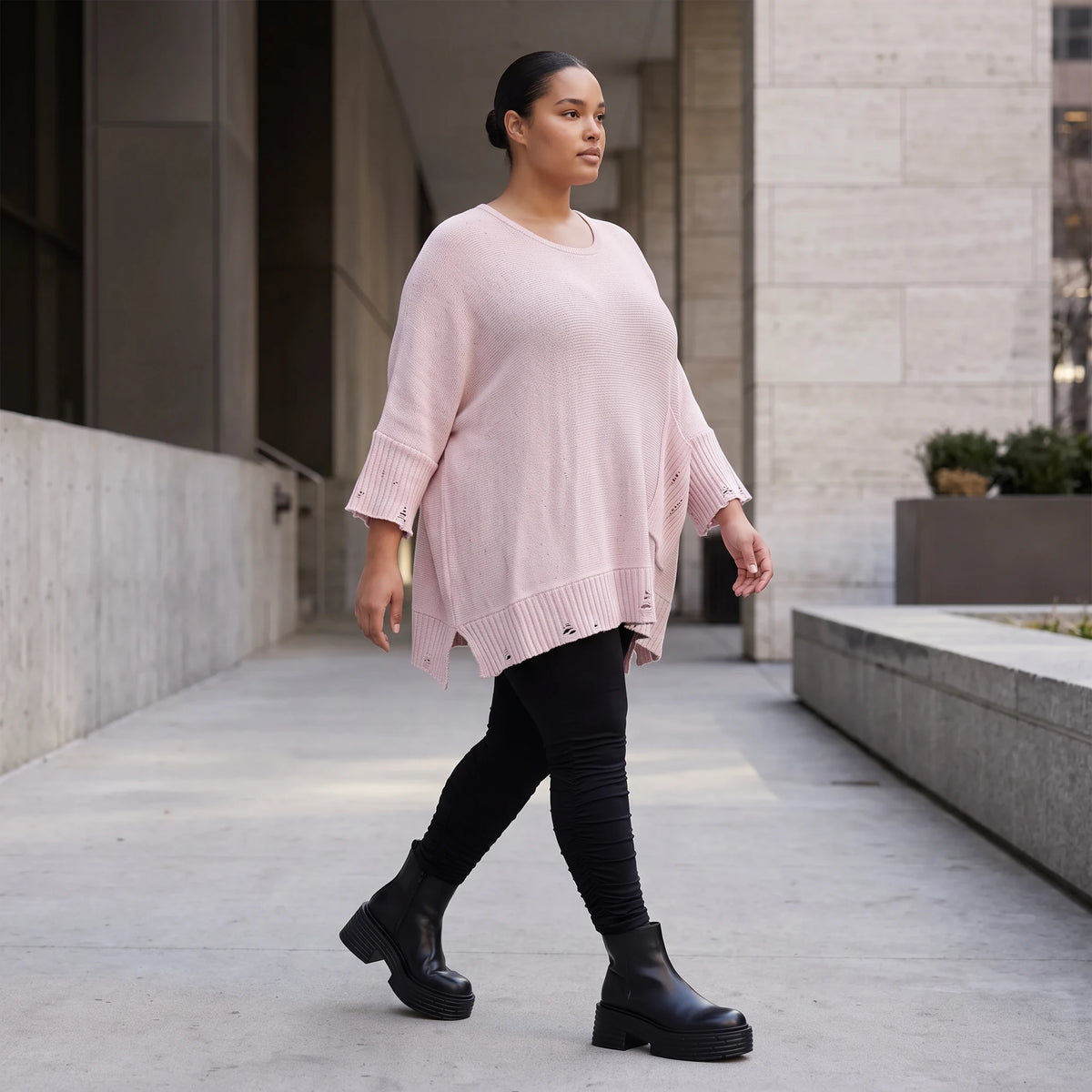 Altrosa Strickshirt aus Baumwolle in A-Linie mit Destroyedoptik weich für Winterlooks