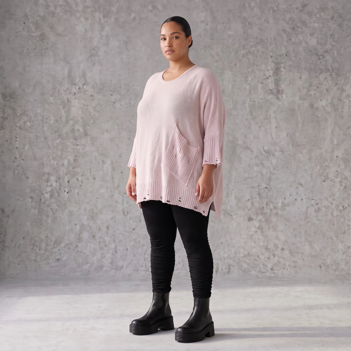 Altrosa Strickshirt aus Baumwolle in A-Linie mit Destroyedoptik weich für Winterlooks