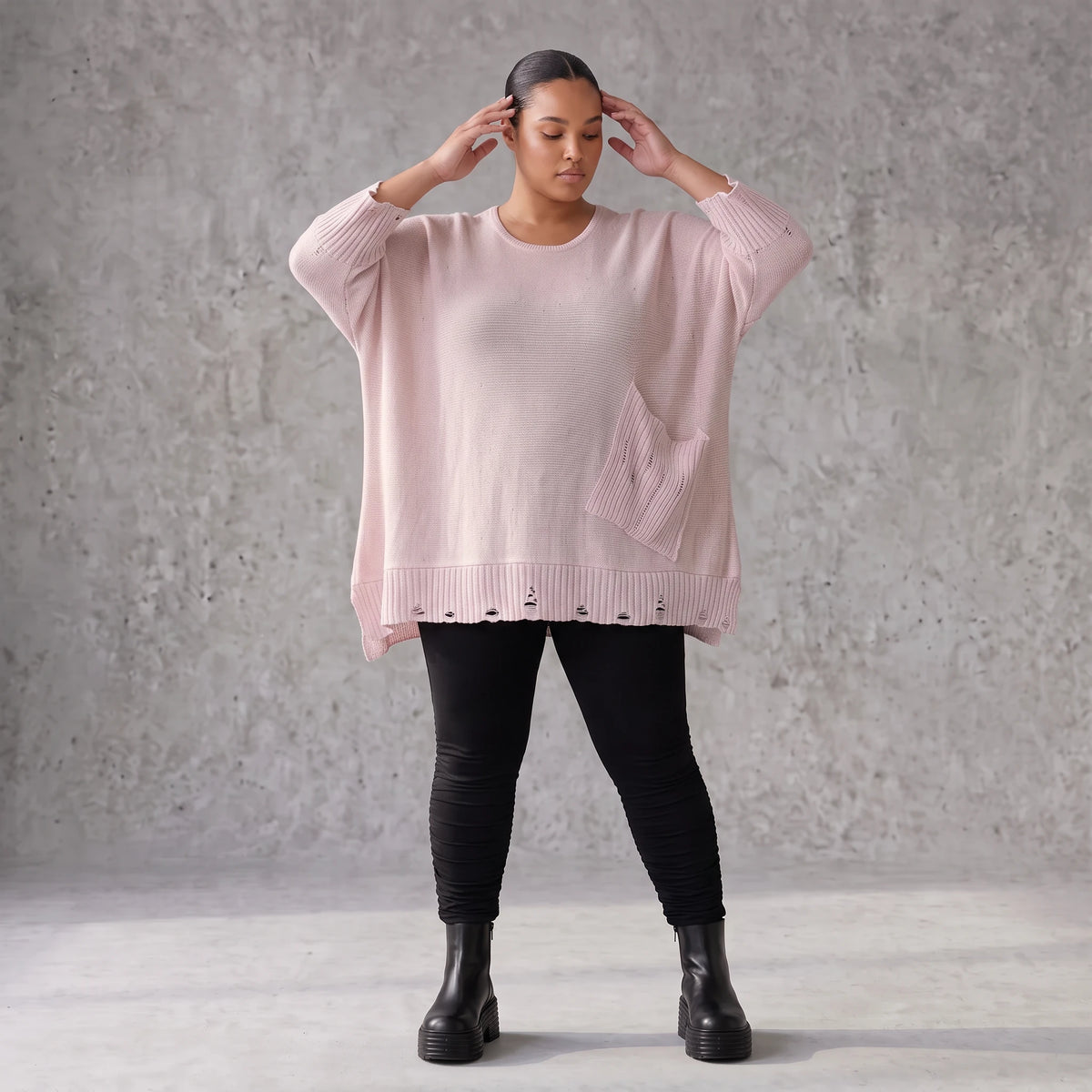 Altrosa Strickshirt aus Baumwolle in A-Linie mit Destroyedoptik weich für Winterlooks