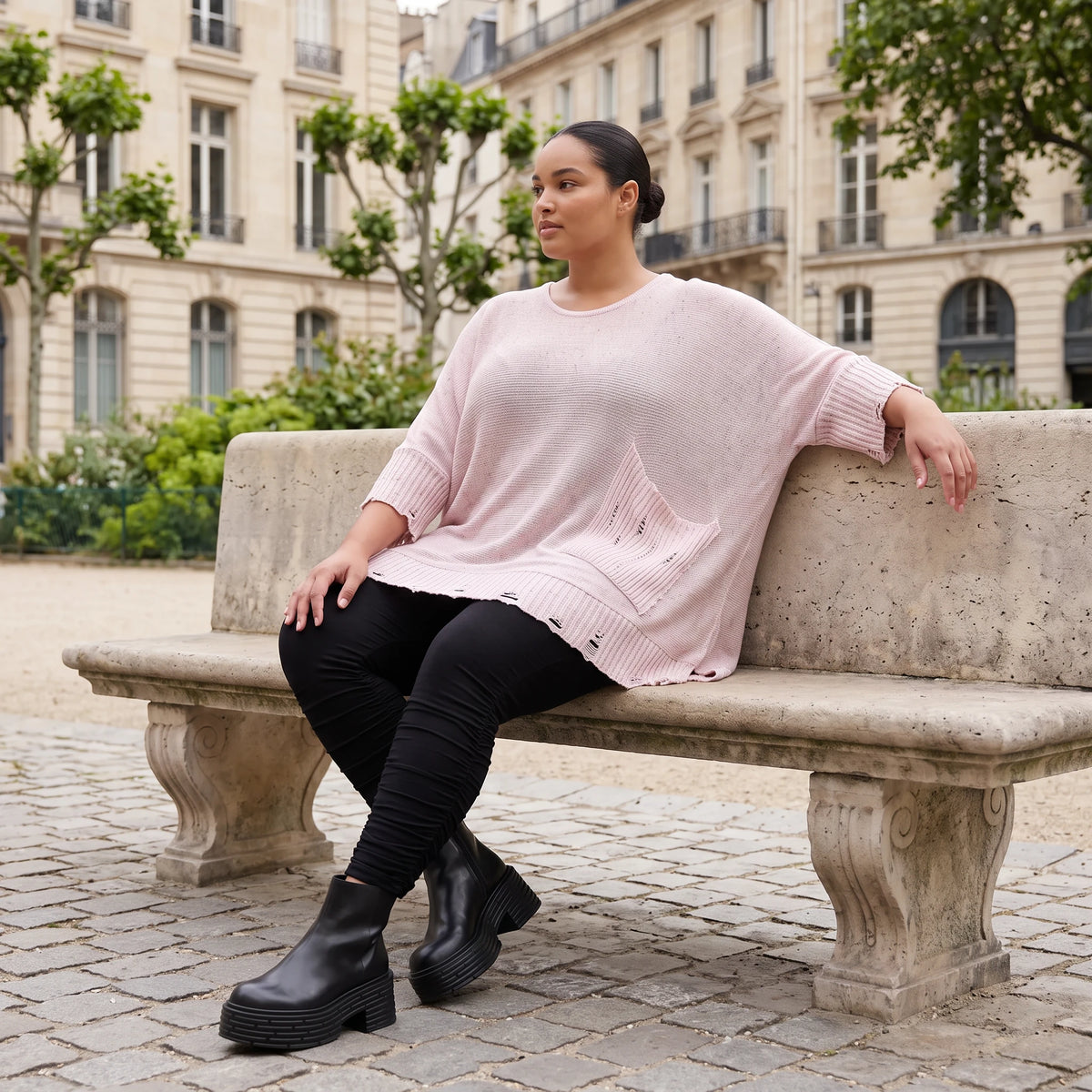 Altrosa Strickshirt aus Baumwolle in A-Linie mit Destroyedoptik weich für Winterlooks