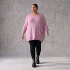 Flieder Strickshirt in A-Linie mit Destroyed-Optik kuschelig weich winterwarmes Basic