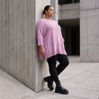 Flieder Strickshirt in A-Linie mit Destroyed-Optik kuschelig weich winterwarmes Basic