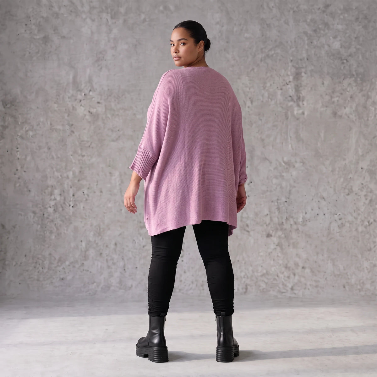 Flieder Strickshirt in A-Linie mit Destroyed-Optik kuschelig weich winterwarmes Basic