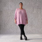 Flieder Strickshirt in A-Linie mit Destroyed-Optik kuschelig weich winterwarmes Basic