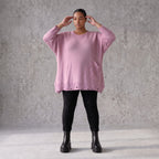 Flieder Strickshirt in A-Linie mit Destroyed-Optik kuschelig weich winterwarmes Basic
