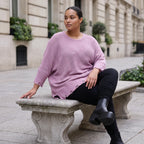 Flieder Strickshirt in A-Linie mit Destroyed-Optik kuschelig weich winterwarmes Basic