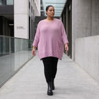 Flieder Strickshirt in A-Linie mit Destroyed-Optik kuschelig weich winterwarmes Basic