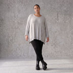 Grauer Strickpullover in A-Linie aus weichem Baumwollmix mit Stretch kuschelig warm