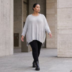 Grauer Strickpullover in A-Linie aus weichem Baumwollmix mit Stretch kuschelig warm