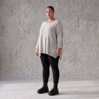 Grauer Strickpullover in A-Linie aus weichem Baumwollmix mit Stretch kuschelig warm