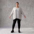 Grauer Strickpullover in A-Linie aus weichem Baumwollmix mit Stretch kuschelig warm