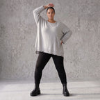 Grauer Strickpullover in A-Linie aus weichem Baumwollmix mit Stretch kuschelig warm