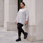 Grauer Strickpullover in A-Linie aus weichem Baumwollmix mit Stretch kuschelig warm