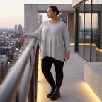 Grauer Strickpullover in A-Linie aus weichem Baumwollmix mit Stretch kuschelig warm
