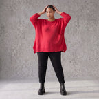 Warmes rotes Strickshirt in A-Linie aus weicher dehnbarer Stretchware mit Destroyedoptik