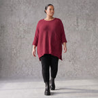 Bordeaux Strickshirt in A-Linie mit Destroyed-Optik weich warm aus Stretchstoff Basic
