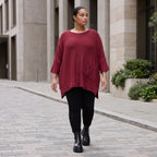 Bordeaux Strickshirt in A-Linie mit Destroyed-Optik weich warm aus Stretchstoff Basic
