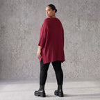 Bordeaux Strickshirt in A-Linie mit Destroyed-Optik weich warm aus Stretchstoff Basic