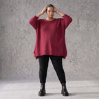 Bordeaux Strickshirt in A-Linie mit Destroyed-Optik weich warm aus Stretchstoff Basic