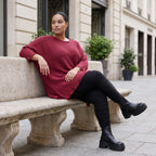 Bordeaux Strickshirt in A-Linie mit Destroyed-Optik weich warm aus Stretchstoff Basic