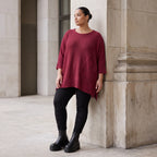 Bordeaux Strickshirt in A-Linie mit Destroyed-Optik weich warm aus Stretchstoff Basic