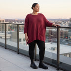 Bordeaux Strickshirt in A-Linie mit Destroyed-Optik weich warm aus Stretchstoff Basic