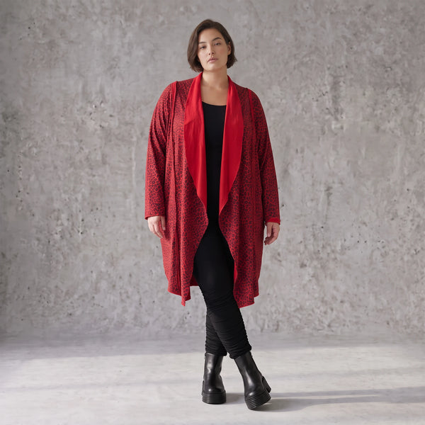 Cardigan aus French Terry in gerader Form mit Stehkragen offener Front und Baumwollmix