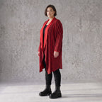 Cardigan aus French Terry in gerader Form mit Stehkragen offener Front und Baumwollmix