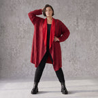 Cardigan aus French Terry in gerader Form mit Stehkragen offener Front und Baumwollmix