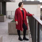 Cardigan aus French Terry in gerader Form mit Stehkragen offener Front und Baumwollmix
