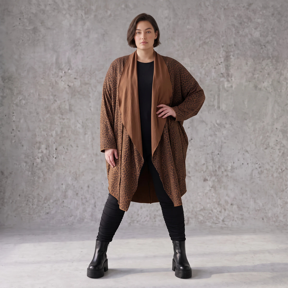Longcardigan aus French Terry mit Stehkragen geradem Schnitt lang und Seitentaschen