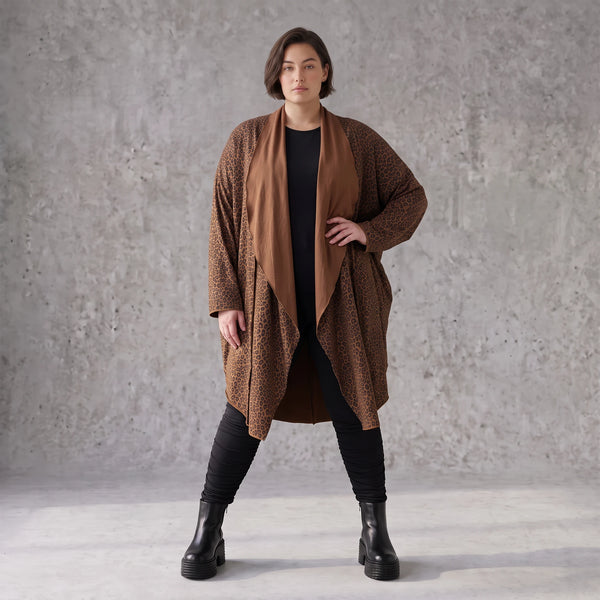Longcardigan aus French Terry mit Stehkragen geradem Schnitt lang und Seitentaschen