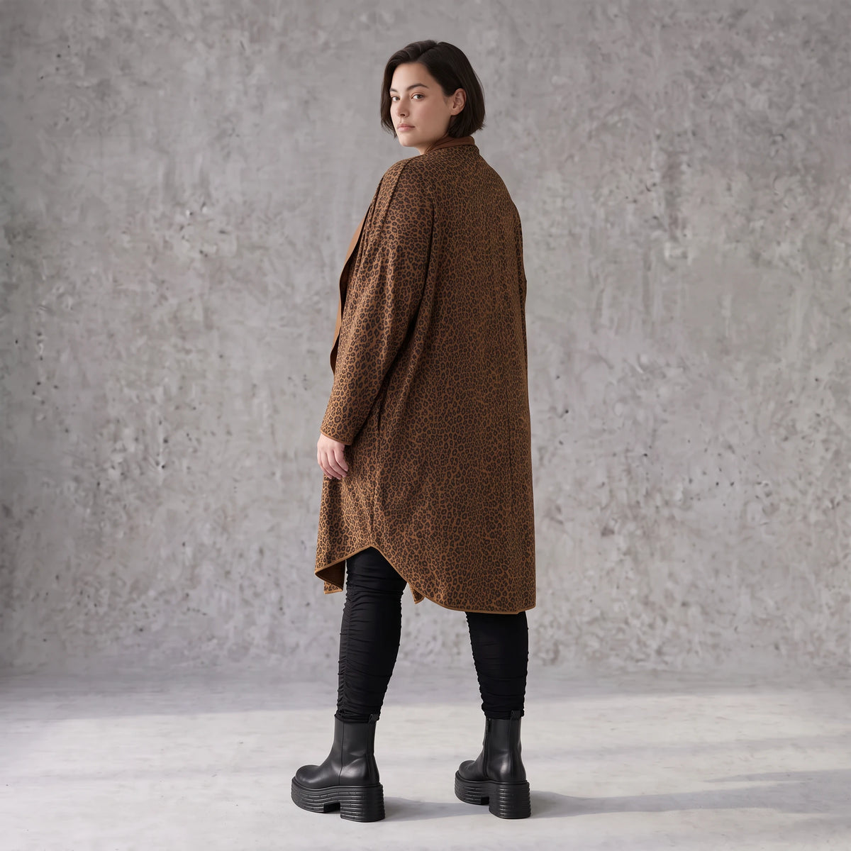 Longcardigan aus French Terry mit Stehkragen geradem Schnitt lang und Seitentaschen