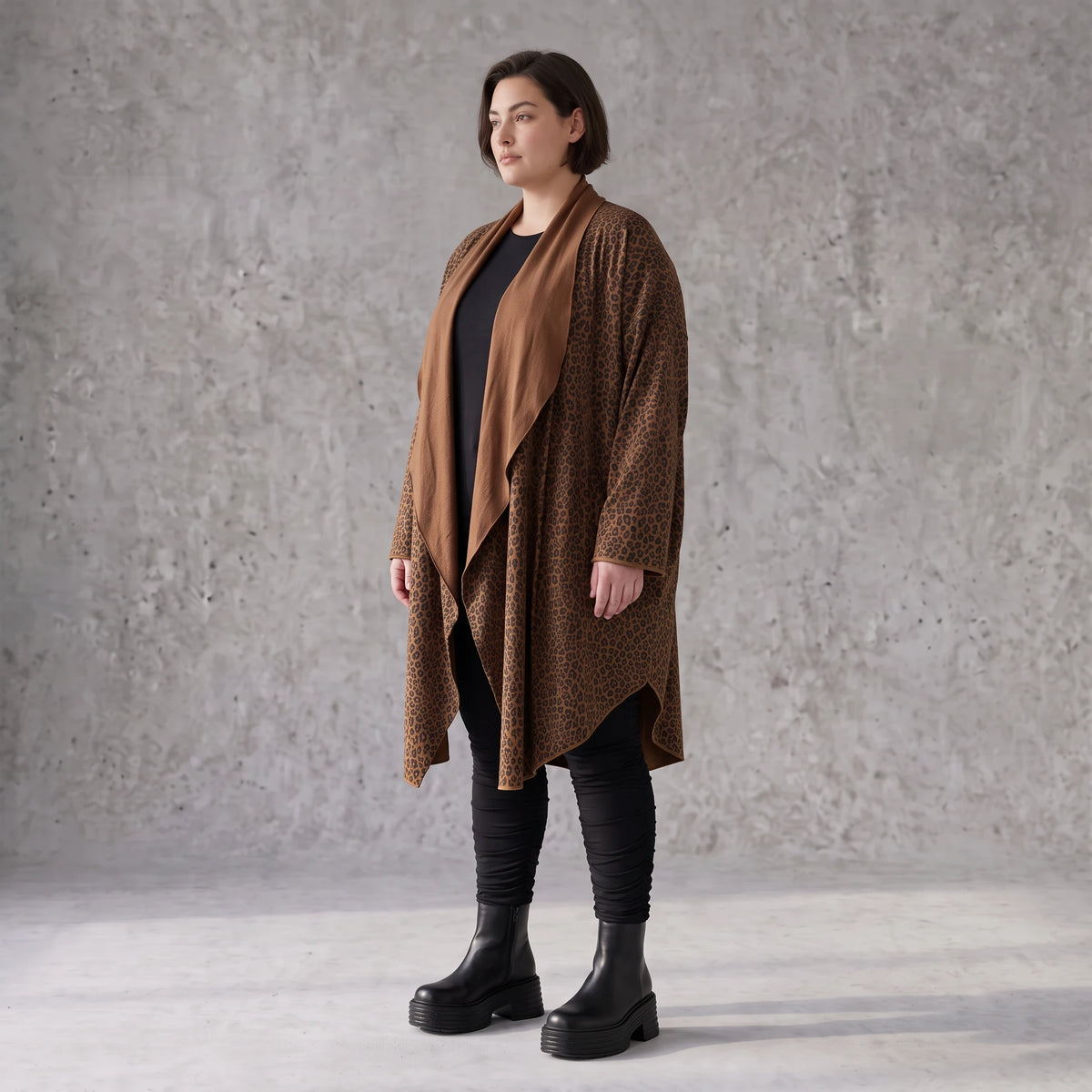 Longcardigan aus French Terry mit Stehkragen geradem Schnitt lang und Seitentaschen