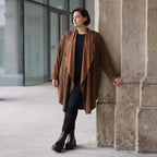 Longcardigan aus French Terry mit Stehkragen geradem Schnitt lang und Seitentaschen
