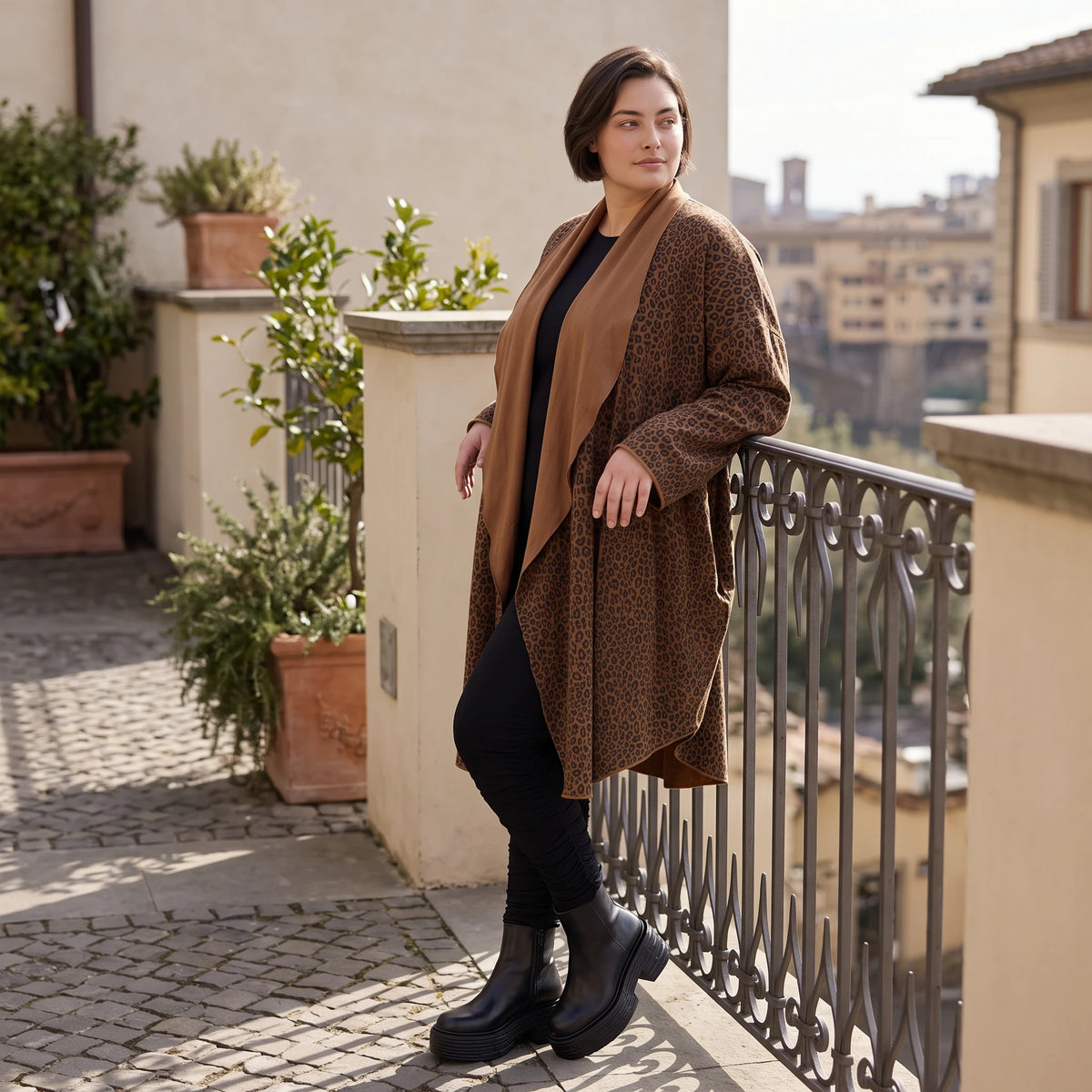 Longcardigan aus French Terry mit Stehkragen geradem Schnitt lang und Seitentaschen