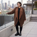 Longcardigan aus French Terry mit Stehkragen geradem Schnitt lang und Seitentaschen