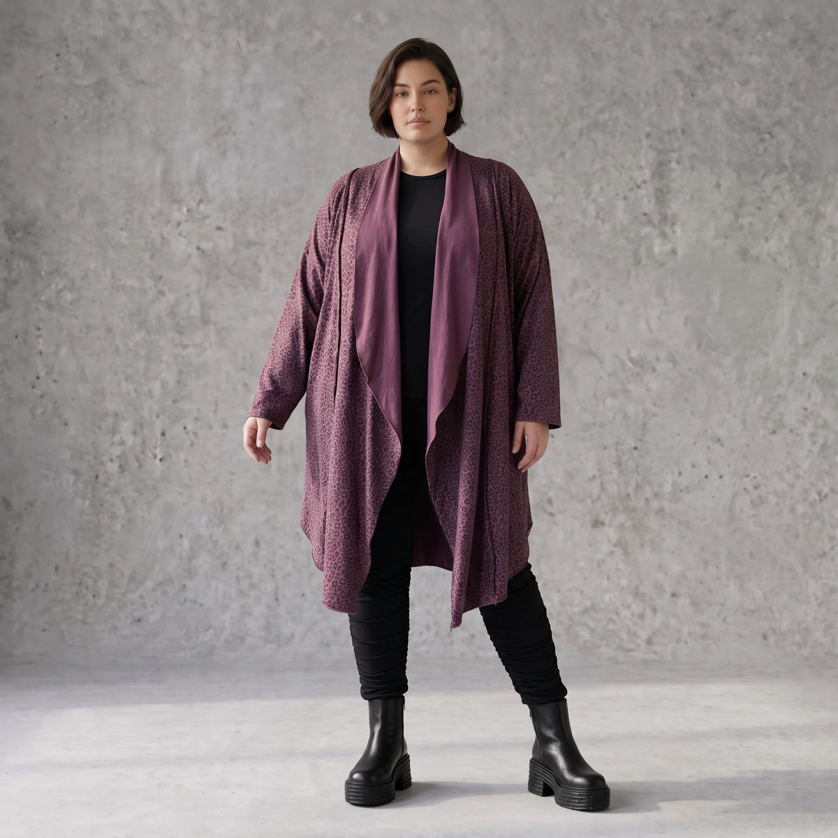 French Terry Cardigan mit Stehkragen in gerader Passform aus Baumwolle Elasthan