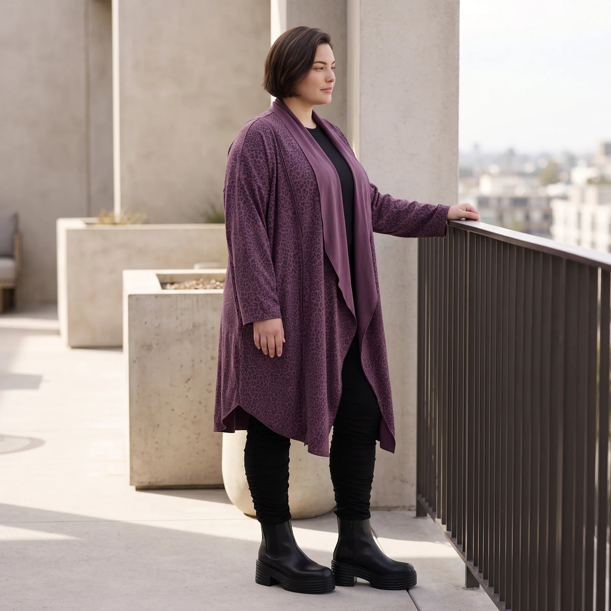 French Terry Cardigan mit Stehkragen in gerader Passform aus Baumwolle Elasthan