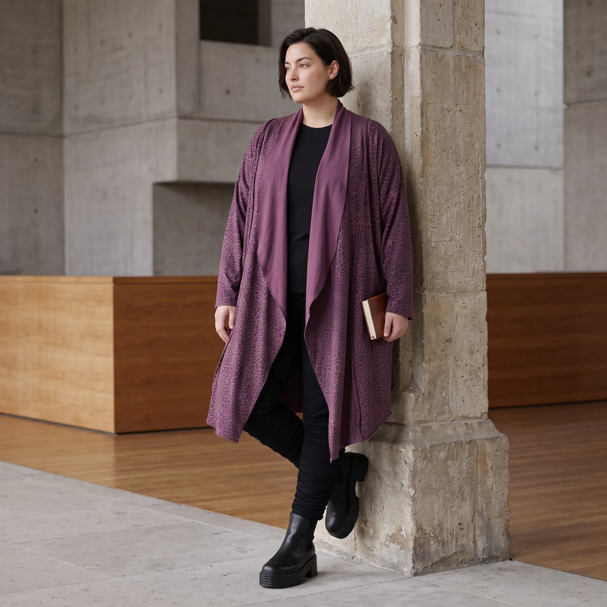 French Terry Cardigan mit Stehkragen in gerader Passform aus Baumwolle Elasthan